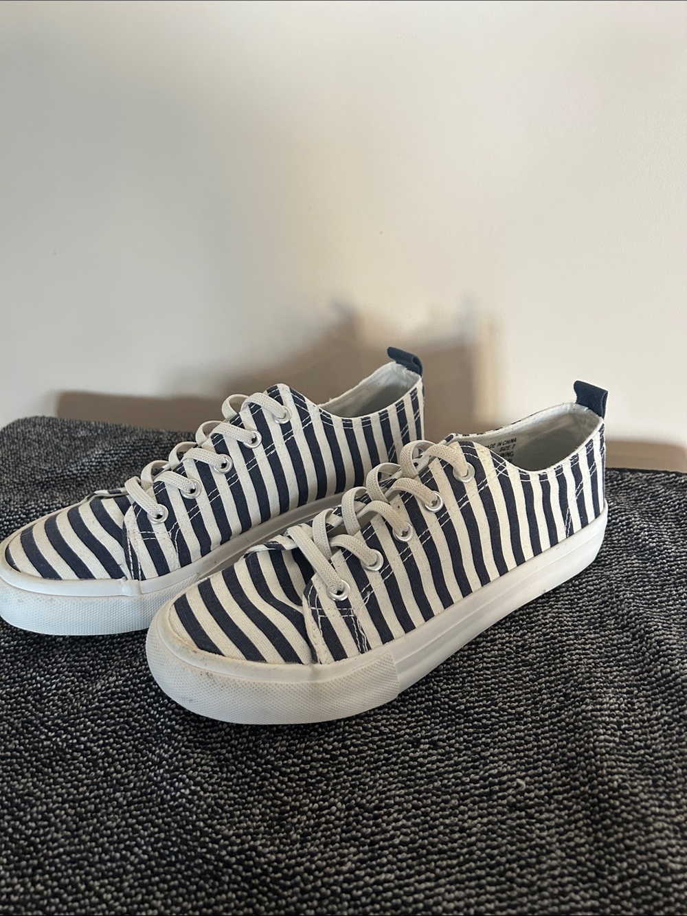 Navy & White Striped Canvas Sneakers size 7